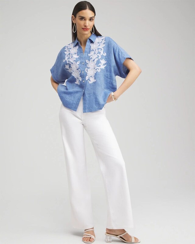 Linen Embroidered Applique Shirt - image 2
